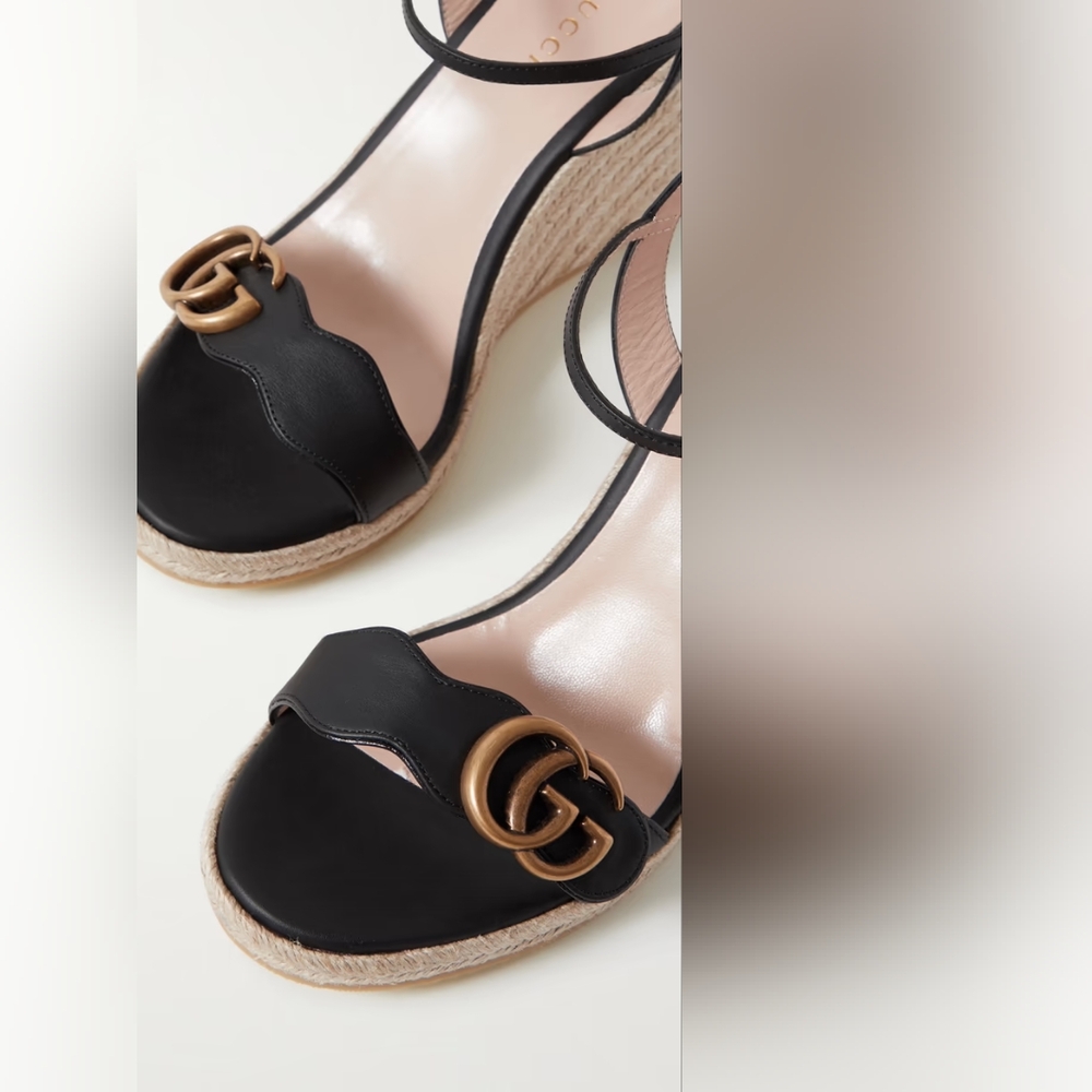 GUCCIAitana logo-embellished leather espadrille wedge sandals